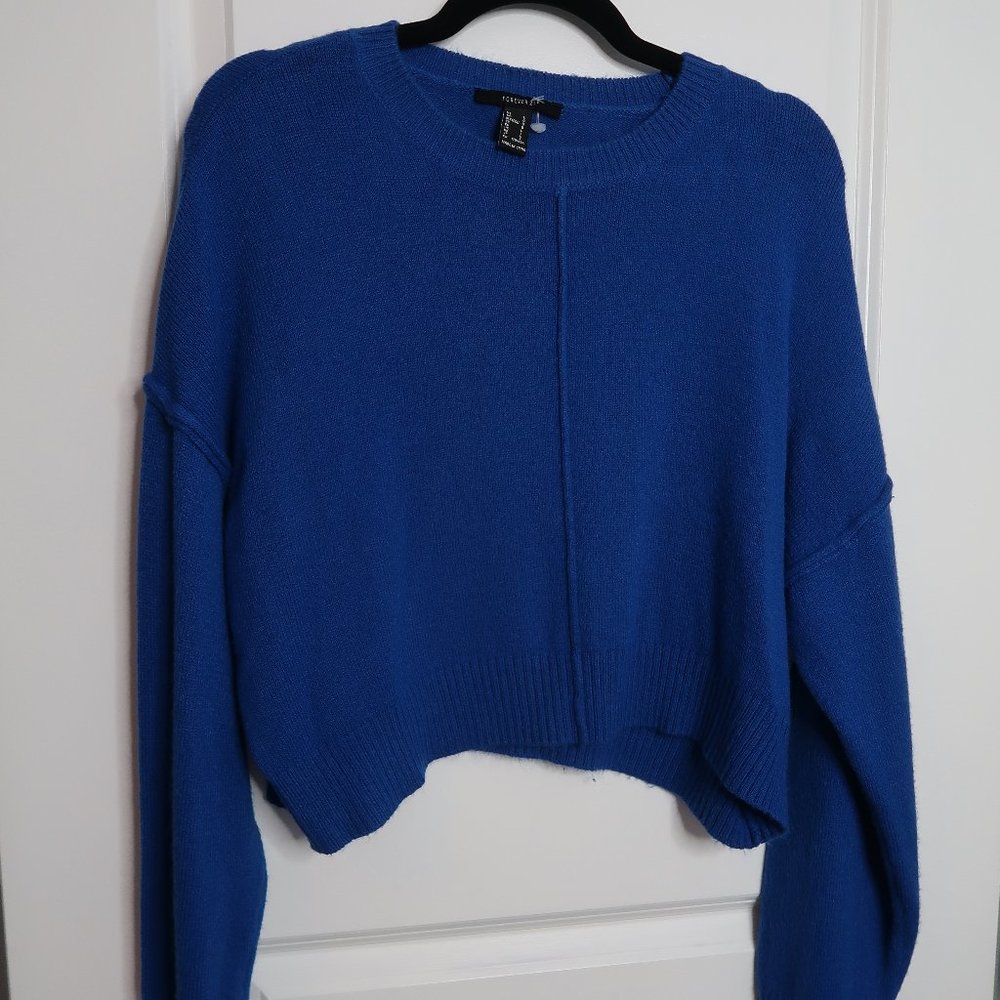 FOREVER 21 ROYAL BLUE CROPPED SWEATER